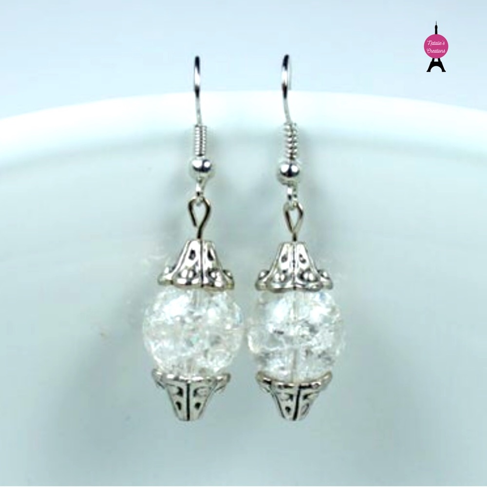Clear Crackle Glass Beaded Earrings